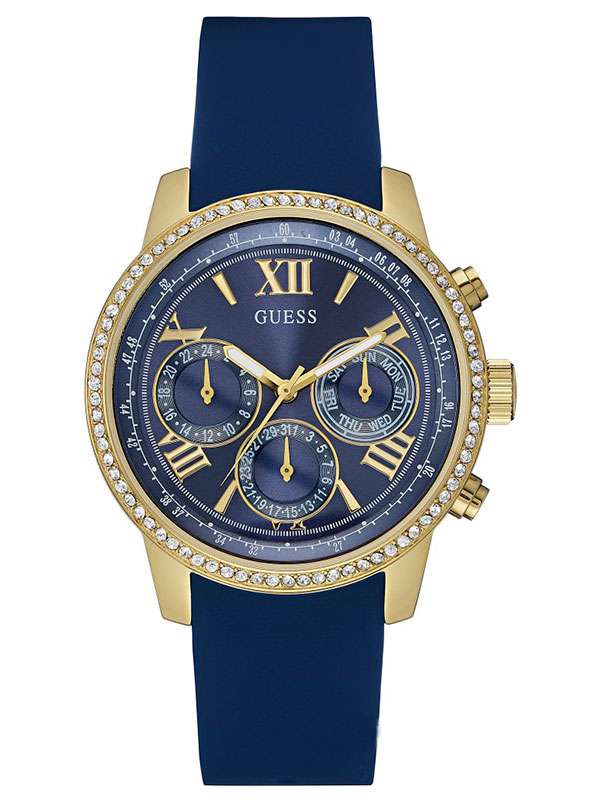 Годинник жіночий GUESS W0616L2 класичний, круглий, синій з камінням та гарантією 24 місяці