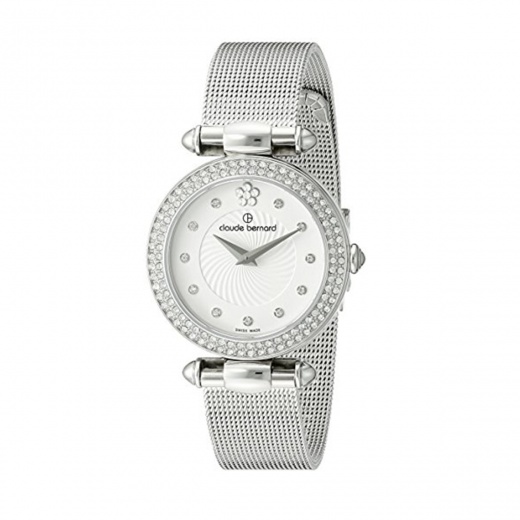 Женские часы CLAUDE BERNARD 20504 3PM APN2 классические, круглые, белые с камнями и гарантией 24 месяца