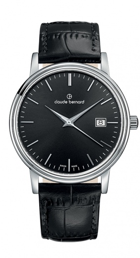 Мужские часы CLAUDE BERNARD 53007 3 NIN классические, круглые, черные и гарантией 24 месяца