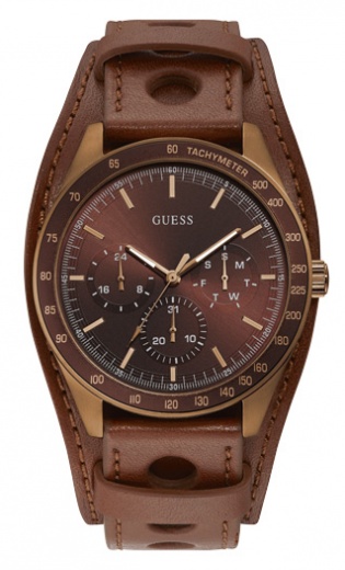 Мужские часы GUESS W1100G3 спортивные, круглые, коричневые и гарантией 24 месяца