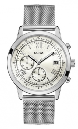 Мужские часы GUESS W1112G1 классические, круглые, белые и гарантией 24 месяца