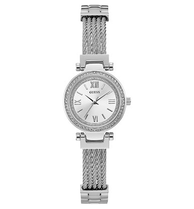 Женские часы GUESS W1009L1 fashion, круглые, металлик с камнями и гарантией 24 месяца