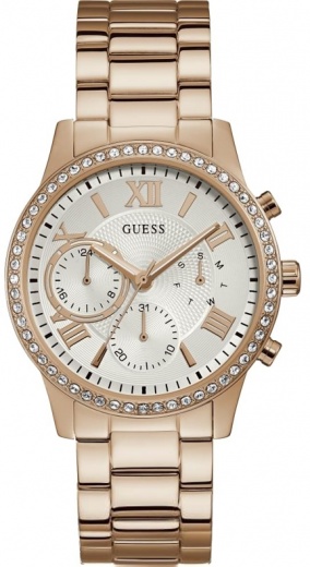 Женские часы GUESS W1069L3 классические, круглые, металлик с камнями и гарантией 24 месяца