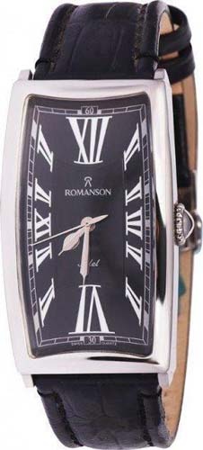 Мужские часы ROMANSON TL4116MWH BK  классические, прямоугольные, черные и гарантией 12 месяцев