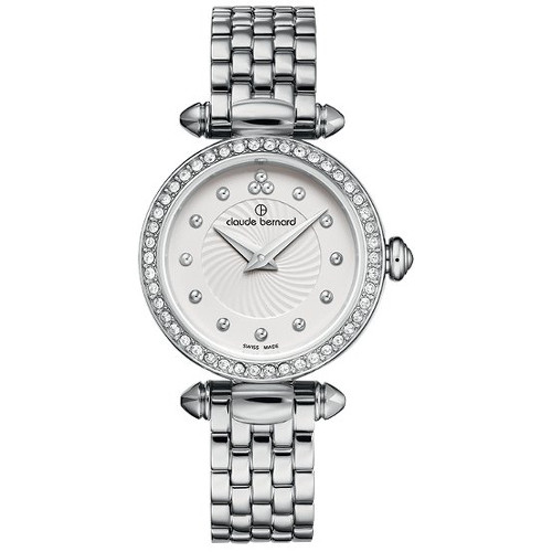 Годинник жіночий CLAUDE BERNARD 20209 3PM AIN класичний, круглий, білий з камінням та гарантією 24 місяці