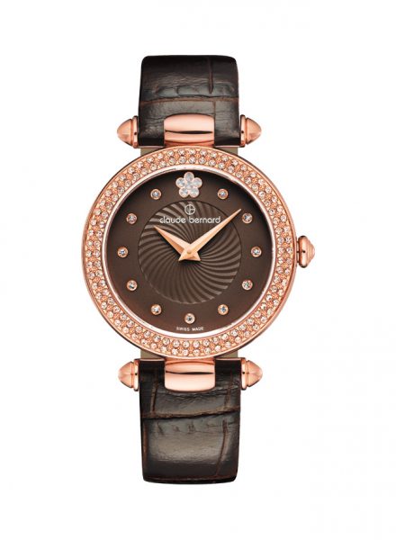 Женские часы CLAUDE BERNARD 20504 37RP BRPR2 классические, круглые, коричневые с камнями и гарантией 24 месяца