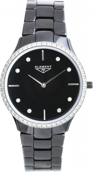 Годинник жіночий 33 Element 331703С класичний, чорний з камінням та гарантією 33 місяці