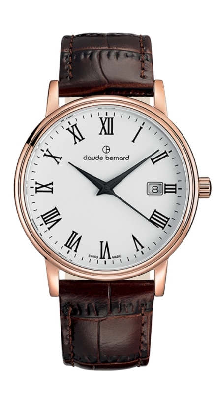 Мужские часы CLAUDE BERNARD 53007 37R BR классические, круглые, белые и гарантией 24 месяца