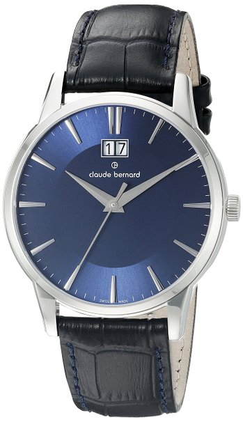 Мужские часы CLAUDE BERNARD 63003 3 BUIN классические, круглые, синий и гарантией 24 месяца