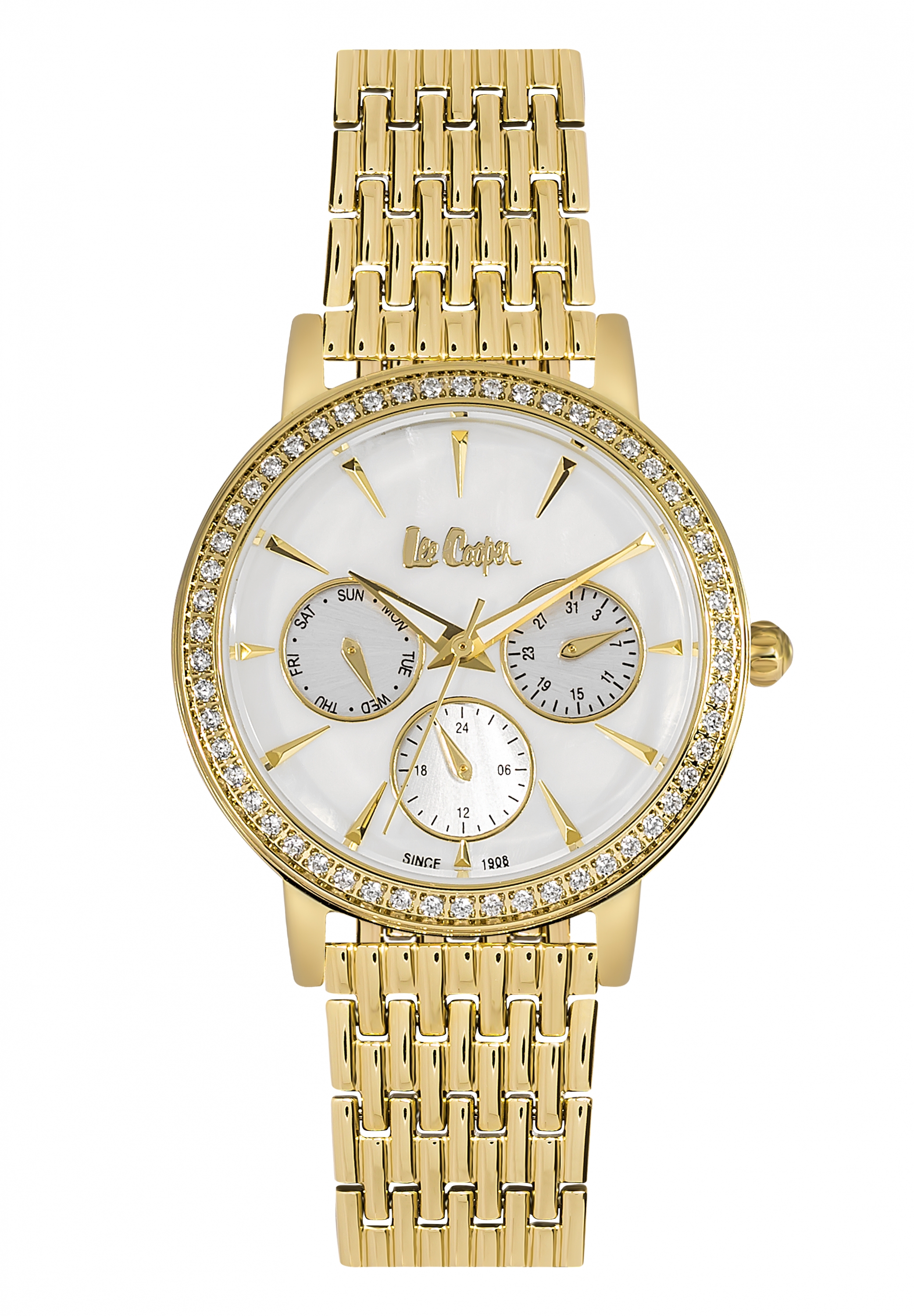 Женские часы LEE COOPER LC06375.120 классические, белые с камнями и гарантией 12 месяцев