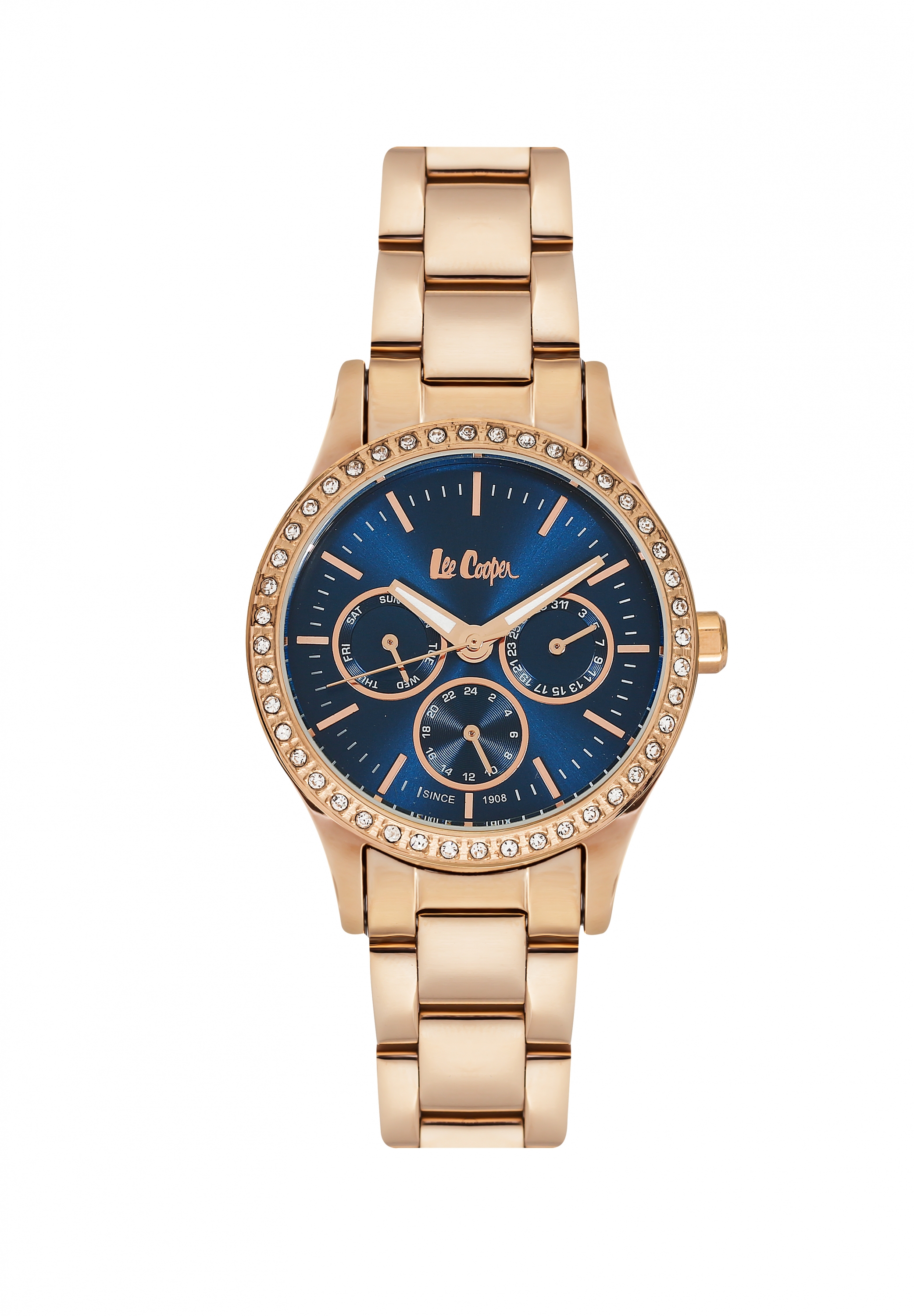 Женские часы LEE COOPER LC06402.490 классические, синий с камнями и гарантией 12 месяцев
