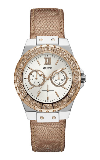 Женские часы GUESS W0023L7 спортивные, круглые, белые с камнями и гарантией 24 месяца