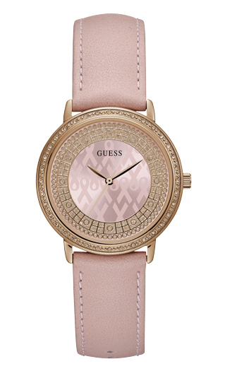 Женские часы GUESS W0032L7 fashion, круглые, розовые с камнями и гарантией 24 месяца