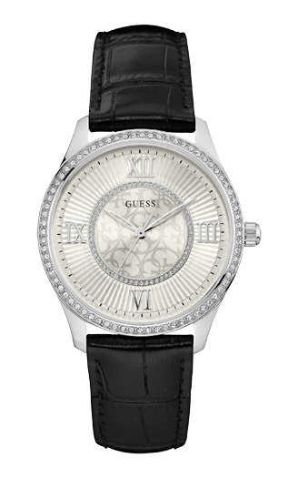 Женские часы GUESS W0768L5 спортивные, круглые, металлик с камнями и гарантией 24 месяца