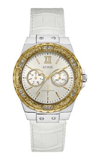 Женские часы GUESS W0775L8 классические, круглые, металлик с камнями и гарантией 24 месяца