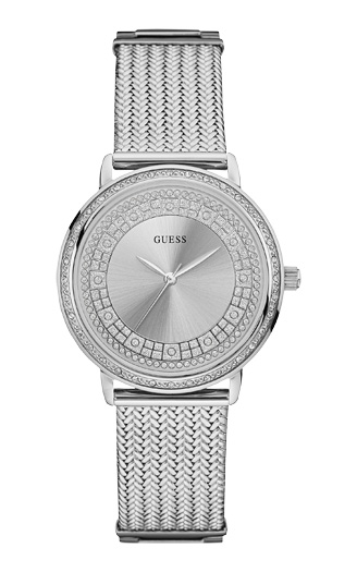 Женские часы GUESS W0836L2 fashion, круглые, металлик с камнями и гарантией 24 месяца