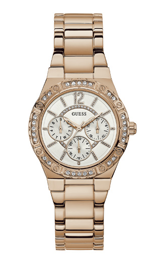 Женские часы GUESS W0845L3 спортивные, круглые, белые с камнями и гарантией 24 месяца