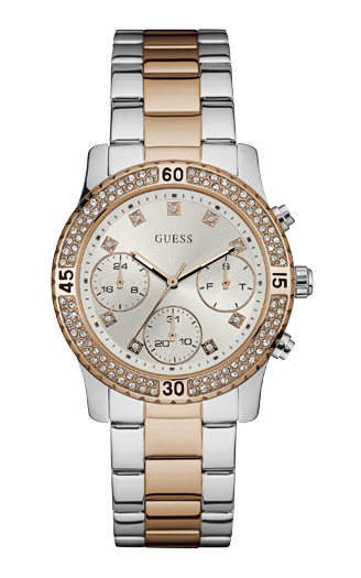 Годинник жіночий GUESS W0851L3 спортивний, круглий, металік з камінням та гарантією 24 місяці