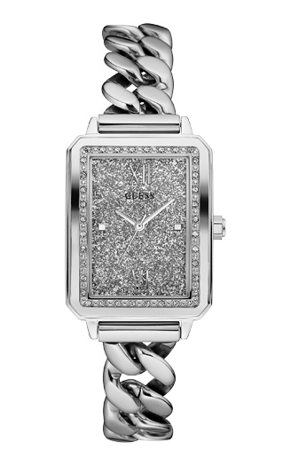 Часы женские GUESS W0896L1 fashion, прямоугольные, серые с камнями и гарантией 24 месяца