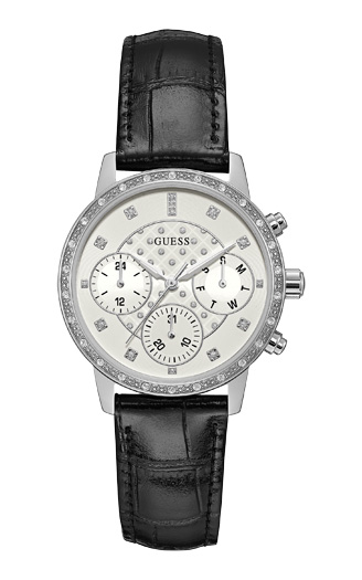 Женские часы GUESS W0957L2 спортивные, круглые, белые с камнями и гарантией 24 месяца