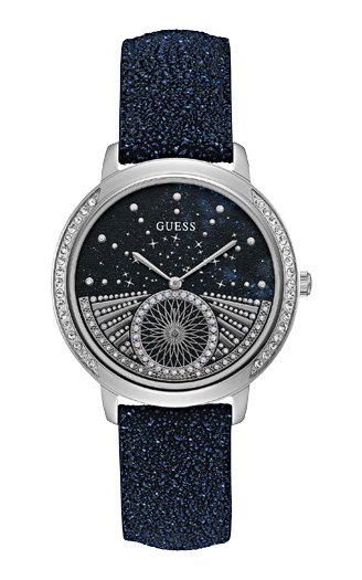 Женские часы GUESS W1005L1 fashion, круглые, синий с камнями и гарантией 24 месяца