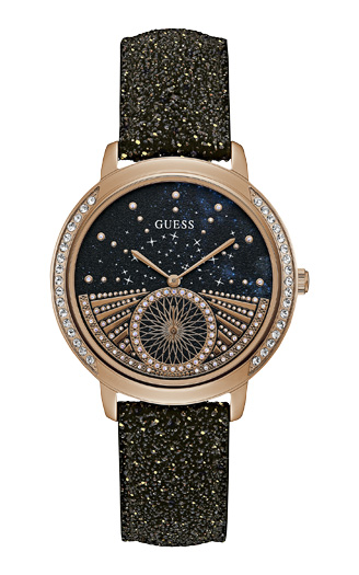 Годинник жіночий GUESS W1005L2 fashion, круглий, чорний з камінням та гарантією 24 місяці