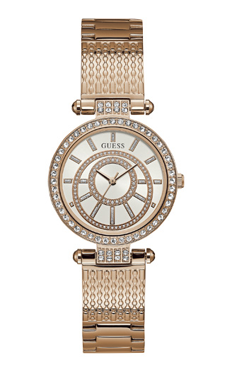 Женские часы GUESS W1008L3 fashion, круглые, белые с камнями и гарантией 24 месяца