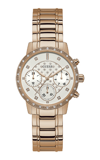 Женские часы GUESS W1022L3 классические, круглые, белые с камнями и гарантией 24 месяца