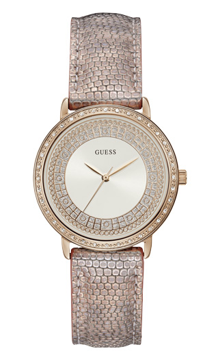 Женские часы GUESS W1064L2 fashion, круглые, белые с камнями и гарантией 24 месяца
