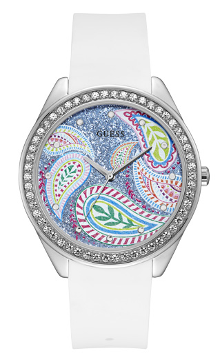 Женские часы GUESS W1066L1 fashion, круглые, синий с камнями и гарантией 24 месяца