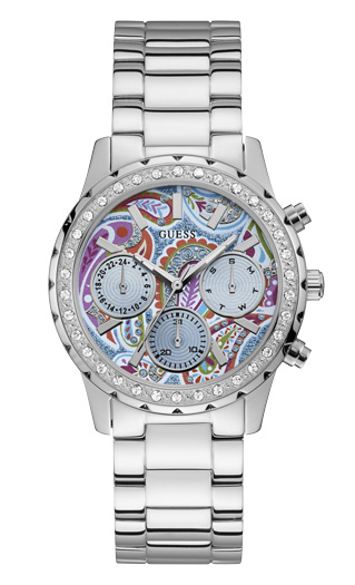 Женские часы GUESS W1092L1 fashion, круглые, синий с камнями и гарантией 24 месяца