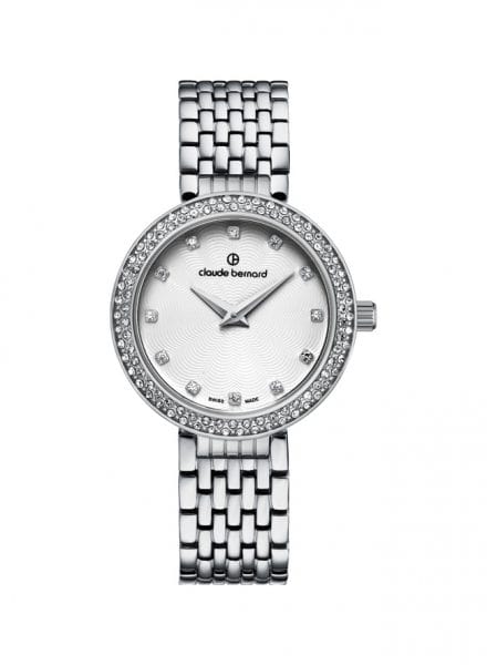 Женские часы CLAUDE BERNARD 20204 3 B классические, круглые, перламутр с камнями и гарантией 24 месяца