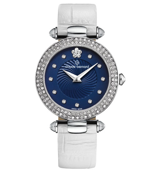 Женские часы CLAUDE BERNARD 20504 3P BUIPN2 с сапфировым стеклом. Белый кожаный ремешок
