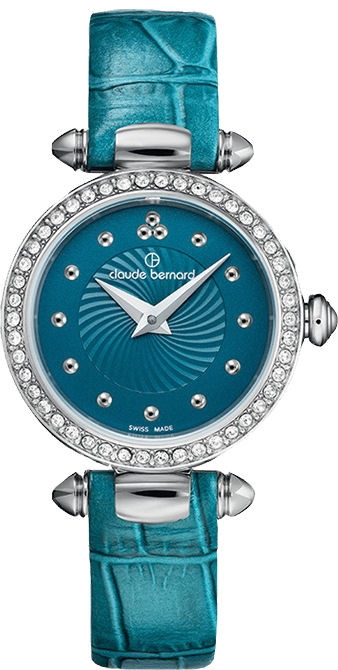 Женские часы CLAUDE BERNARD 20209 3P BUPIN классические, круглые, синий с камнями и гарантией 24 месяца