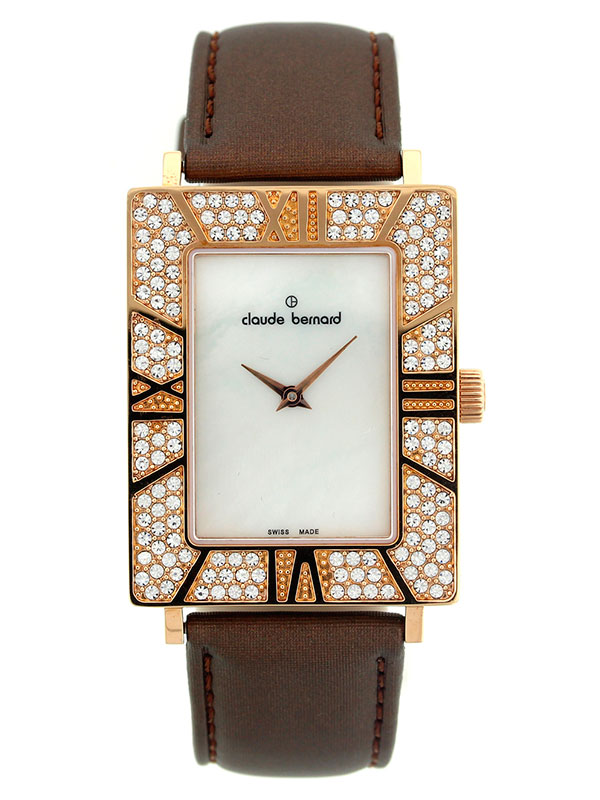 Женские часы CLAUDE BERNARD 20075-37RPB NA fashion, прямоугольные, перламутр с камнями и гарантией 24 месяца