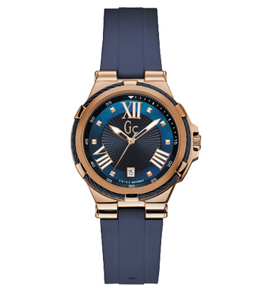 Женские часы GC Y34001L7 спортивные, круглые, синий и гарантией 24 месяца