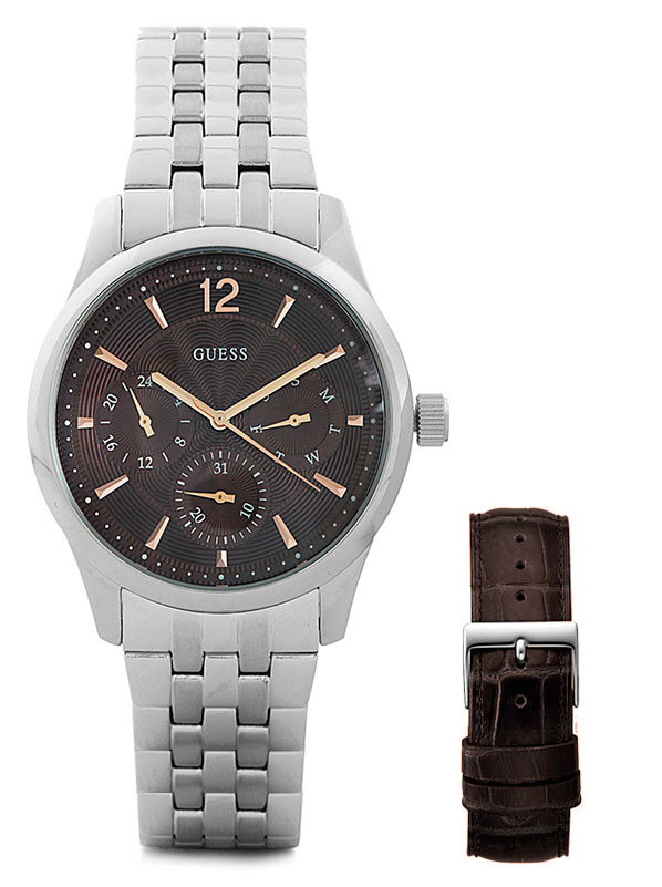 Мужские часы GUESS W0508G1 классические, круглые, коричневые и гарантией 24 месяца