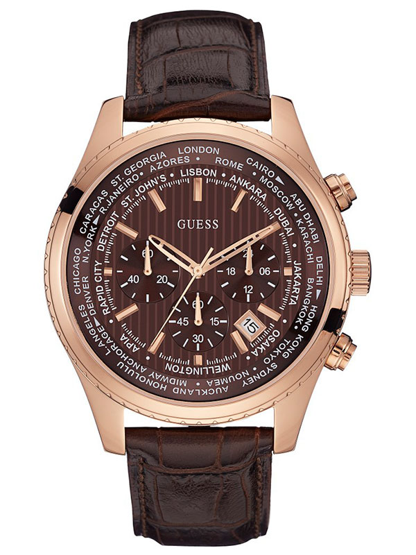 Мужские часы GUESS W0500G3 классические, круглые, коричневые и гарантией 24 месяца