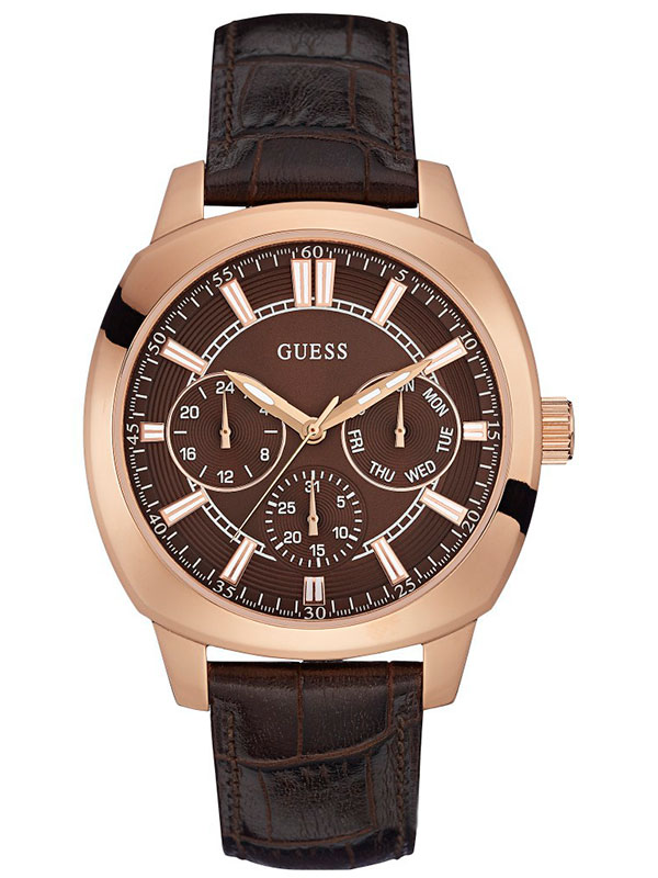 мужские часы GUESS W0660G1 классические, круглые, коричневые и гарантией 24 месяца