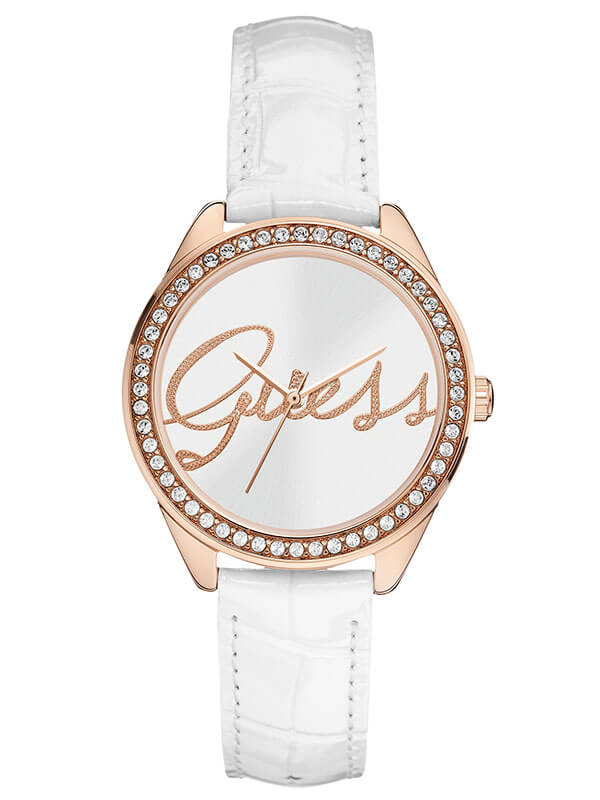 Женские часы Guess W0229L5 fashion, круглые, белые с камнями и гарантией 24 месяца