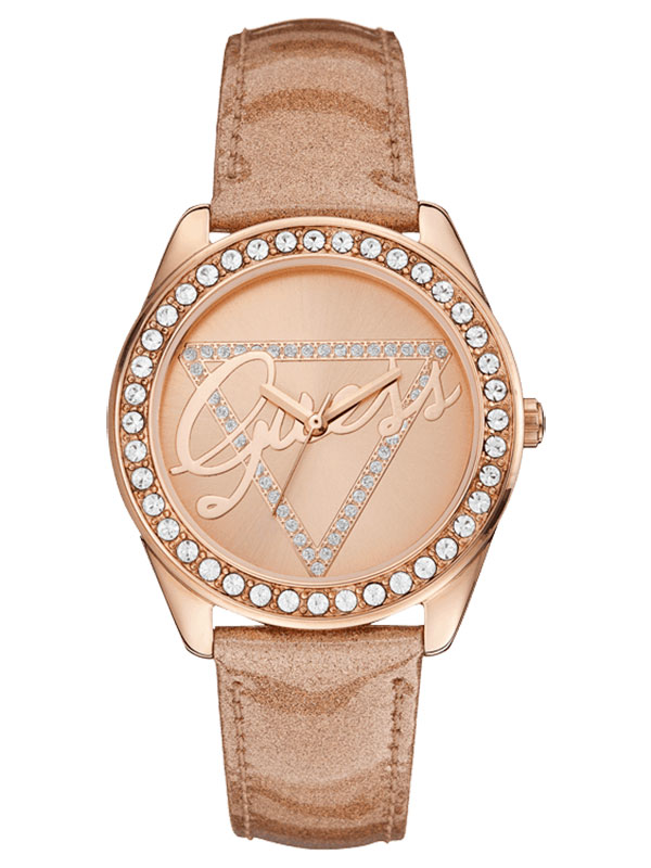 Женские часы GUESS W0023L4 fashion, круглые, золото с камнями и гарантией 24 месяца