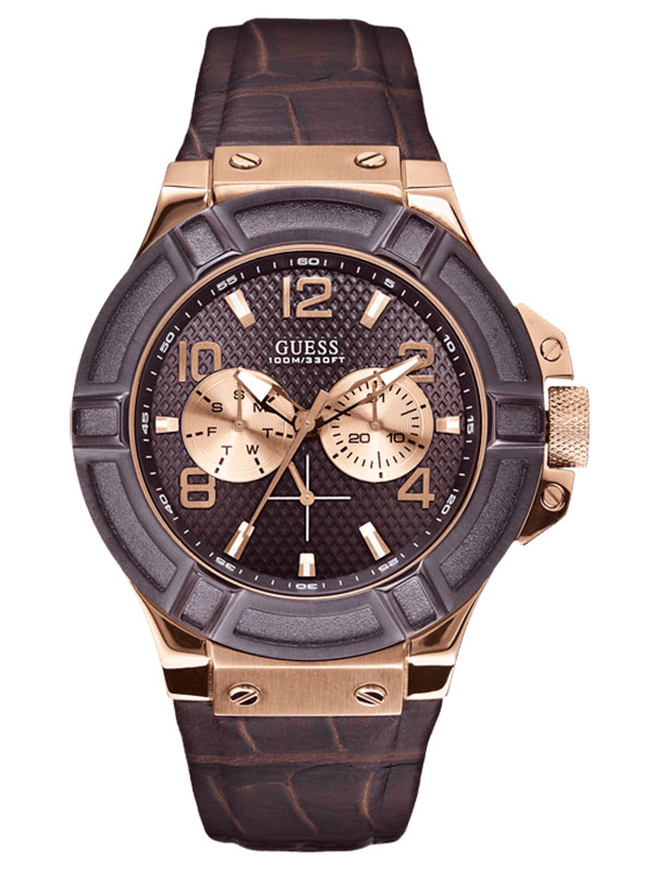 Мужские часы Guess W0040G3 спортивные, круглые, коричневые и гарантией 24 месяца