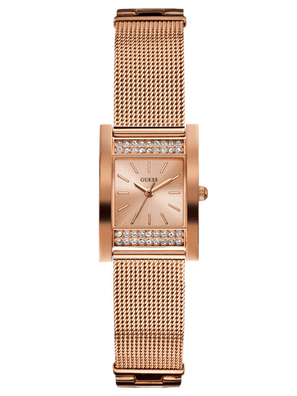 Женские часы GUESS W0127L3  fashion, прямоугольные, золото с камнями и гарантией 24 месяца