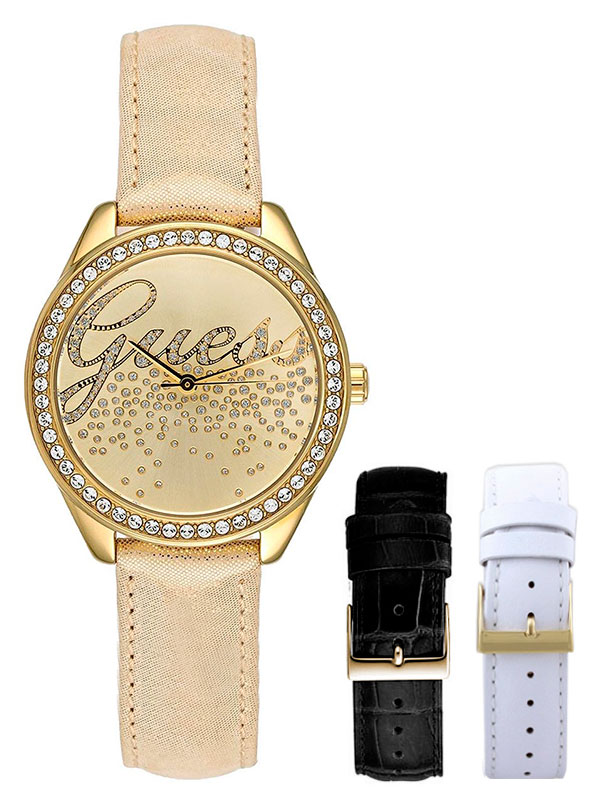 Часы GUESS W0201L3 fashion, круглые, золото с камнями и гарантией 24 месяца