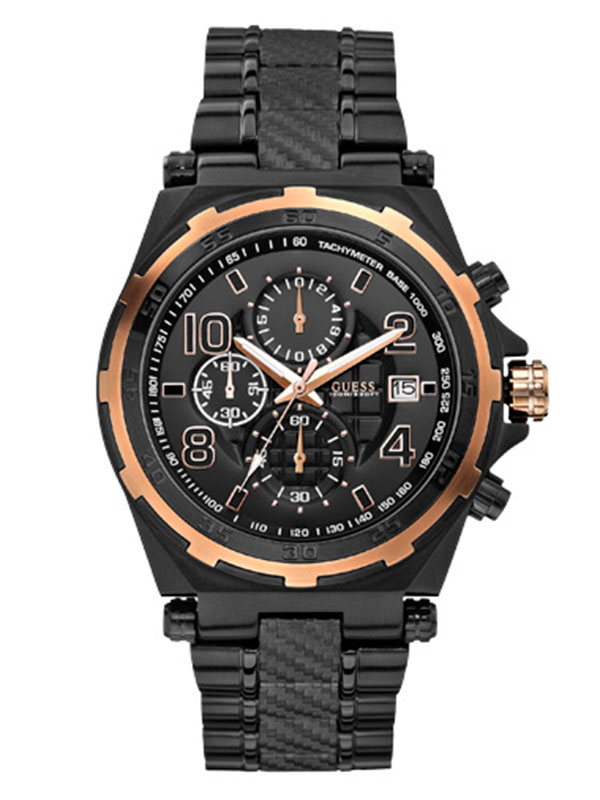 Мужские часы-хронограф GUESS W0243G2 спортивные, круглые, черные и гарантией 24 месяца