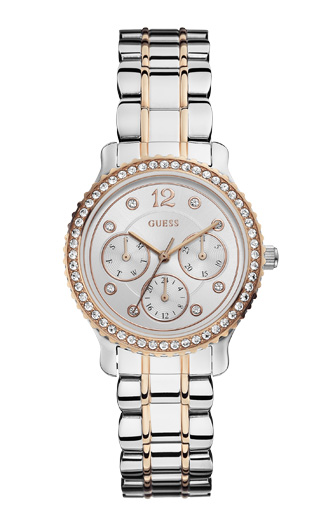 Женские часы GUESS W0305L3 спортивные, круглые, перламутр с камнями и гарантией 24 месяца