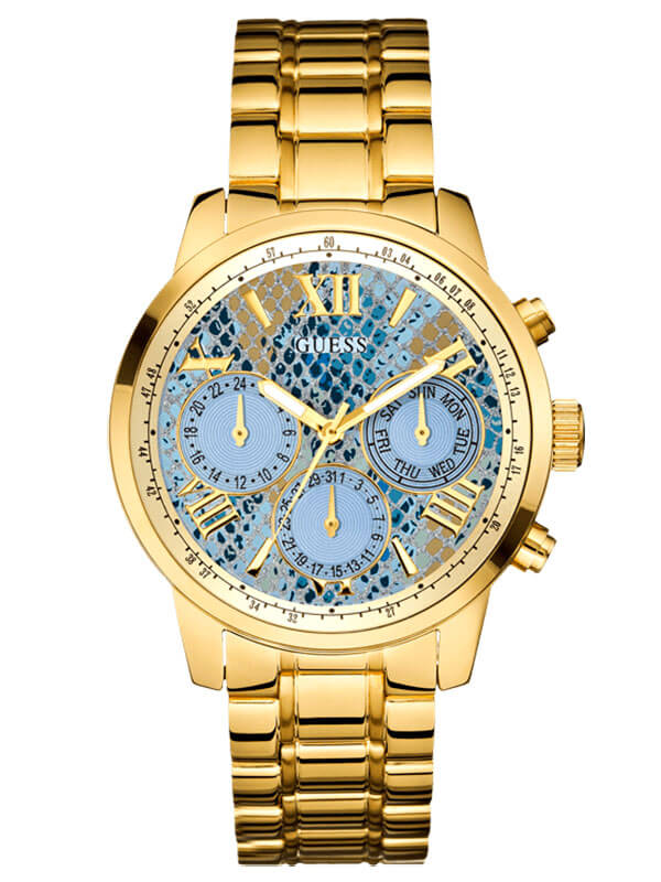 Женские часы GUESS W0330L13 спортивные, круглые, голубой и гарантией 24 месяца