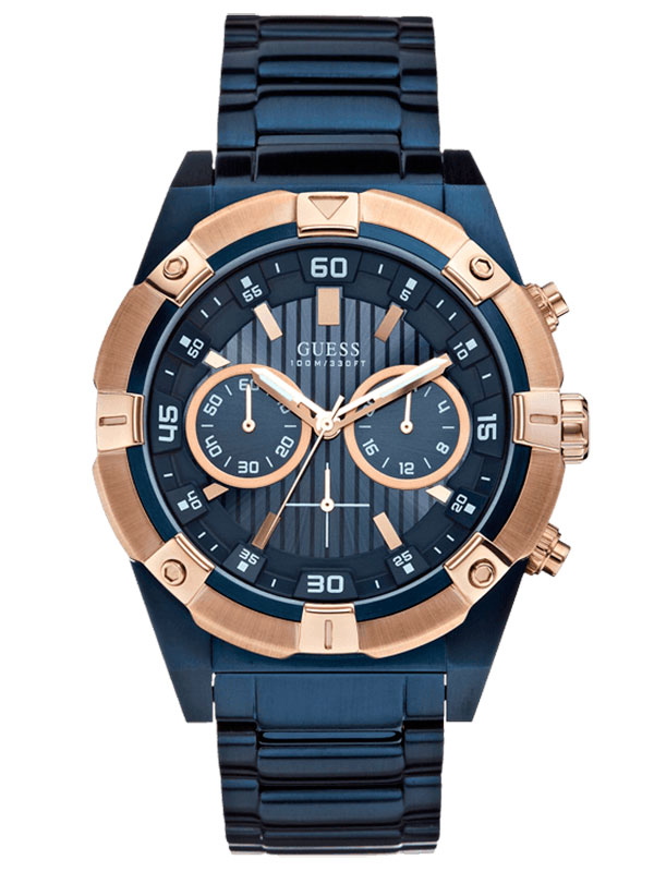 Мужские часы-хронограф GUESS W0377G4 спортивные, круглые, синий и гарантией 24 месяца