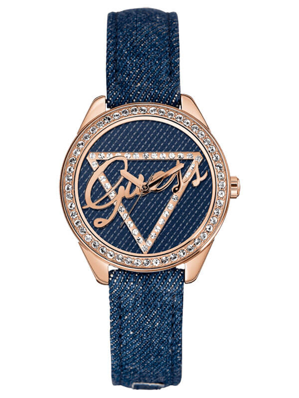 Женские часы GUESS W0456L6 fashion, круглые, синий с камнями и гарантией 24 месяца