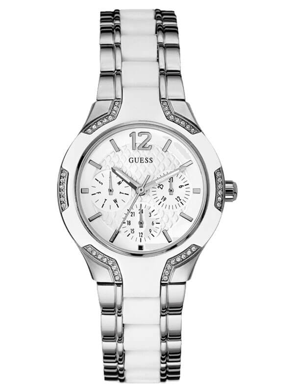 Женские часы GUESS W0556L1 fashion, круглые, белые с камнями и гарантией 24 месяца